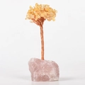 Handmade yellow crystal tree on natural rose quartz stone base with copper wire branches - Rose Quartz Base Citrine Leaves