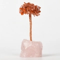 Arbre de cristal en agate rouge fait main avec base en quartz rose naturel - Base de Quartz Rose Feuilles d'Agate Rouge