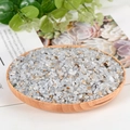 Natural light blue-grey crystal crushed stones in a wooden tray for home decoration - Blue Chalcedony / 3-5mm / 300g