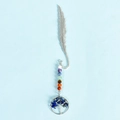 Silver feather bookmark with colorful chakra beads and tree of life pendant - Lapis Lazuli