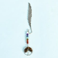 Silver metal feather bookmark with colorful chakra beads and tree of life pendant - Tiger's Eye