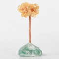 Yellow crystal tree with green fluorite base and copper wire branches on white background - Green Fluorite Base Citrine Leaves