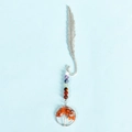 Silver feather bookmark with tree of life pendant and colorful natural crystal beads - Red Agate