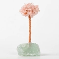 Pink crystal money tree with raw green fluorite base and golden wire branches - Green Fluorite Base Rose Quartz Leaves