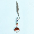 Silver feather bookmark with colorful seven chakra beads and red tree of life pendant - Red Jasper