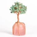 Árbol de cristales de aventurina verde hecho a mano con base de cuarzo rosa natural - Aventurina Con Base De Cuarzo Rosa / Decoración Completa Árbol De Cristal