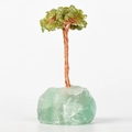 Handmade green crystal bonsai tree with copper wire on a natural green fluorite base - Green Fluorite Base Peridot Leaves