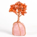 Árbol de la fortuna con cristales naranjas y base de cuarzo rosa natural y cobre - Ágata Roja Del Sur Con Base De Cuarzo Rosa / Decoración Completa Árbol De Cristal