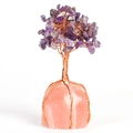 Árbol de cristal amatista hecho a mano con alambre de cobre sobre base de cuarzo rosa - Amatista Con Base De Cuarzo Rosa / Decoración Completa Árbol De Cristal