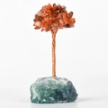 Handmade red crystal money tree with copper wire on a natural green fluorite raw stone base - Green Fluorite Base Red Agate Leaves
