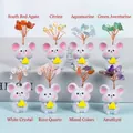 Set of eight zodiac mouse resin figurines with colorful healing crystal stone trees - Rat / Southern Red Agate