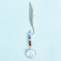 Silver feather bookmark with colorful seven chakra beads and tree of life pendant - White Crystal