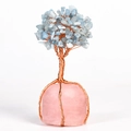 Albero di cristallo blu fatto a mano su base di quarzo rosa per decoro da ufficio - Acquamarina Con Base Quarzo Rosa
