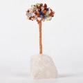 Handmade chakra crystal tree of life ornament with multi-colored gems and raw stone base - Clear Quartz Base Multi-Gemstone Leaves