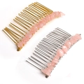 Pink crystal gravel hair combs set in gold and silver finish with handmade wire wrapping - Rose Quartz / Gold