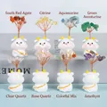 Ox zodiac crystal tree figurines featuring citrine, rose quartz, and amethyst gemstones - Ox / Southern Red Agate