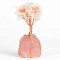 Albero di cristallo con base in quarzo rosa grezzo e tronco in filo di rame intrecciato - Cristallo Di Rocca Con Base Quarzo Rosa