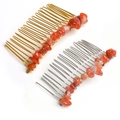 Set of gold and silver hair combs with handmade orange crystal stone accents - Red Agate / Gold