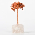 Wealth tree with white crystal base and red agate gemstone leaves for desk decor - Clear Quartz Base Red Agate Leaves