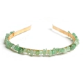 Handmade gold hair comb featuring light green crushed crystal stones for hair styling - Green Aventurine