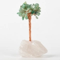Green aventurine crystal tree with white quartz base and handmade copper wire branches - Clear Quartz Base Aventurine Leaves