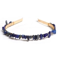 Handmade gold metal headband featuring natural deep blue raw crystal stones decoration - Lapis Lazuli