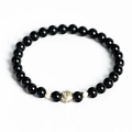 Bracciale di perle di ossidiana naturale lucida con charm segno zodiacale Ariete - Ariete