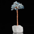 Blue crystal gem tree with copper wire trunk on a natural white crystal stone base - Clear Quartz Base Aquamarine Leaves