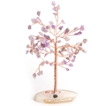 Handmade amethyst crystal money tree with copper wire on a polished stone base - Amethyst