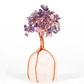 Albero di ametista su base di quarzo rosa con rami in filo di rame decorativo - Ametista Con Base Cristallo Di Rocca