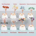 Set of 8 sheep resin base crystal money trees with various gemstones in a 4x2 matrix display - Goat / Southern Red Agate