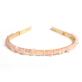 Handmade gold hair hoop with pink crystal stones and delicate wire wrapping design - Rose Quartz