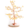 Handmade yellow citrine crystal money tree with copper wire on a natural agate base - Citrine