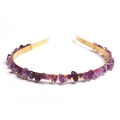 Handmade golden hair hoop with purple crushed amethyst crystals wrapped in gold wire - Amethyst