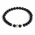 Bracciale in ossidiana naturale con perla d'argento segno Cancro e incisione data - Cancro