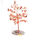 Handmade red agate crystal tree with copper wire trunk on a natural agate slice base - Red Agate