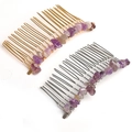 Handgefertigtes Set aus gold- und silbernen Haarkämmen mit lila Bergkristall - Amethyst