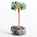 Handcrafted green aventurine money tree with copper wire trunk and amethyst stone base - Amethyst Base Aventurine Leaves