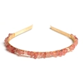 Handmade gold headband with pink crushed crystal stones wrapped in wire - Strawberry Quartz
