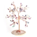 Handmade crystal money tree with purple fluorite leaves on a polished agate base - Colorful Fluorite