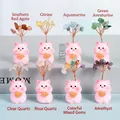 Pink resin hamster figurine with various crystal gem trees and golden lotus details - Pig / Southern Red Agate