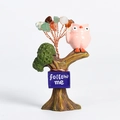 Pink owl natural crystal tree ornament with colorful gemstones and root-shaped base - Pink Owl - Multi-color Crystal