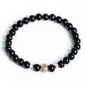 Bracelet en obsidienne naturelle signe Lion avec breloque argentée et dates gravées - Lion