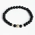Bracelet en obsidienne naturelle avec breloque gravée du signe Poissons et perles noires - Poissons