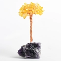 Handmade yellow citrine crystal tree with copper wire and amethyst geode base - Amethyst Base Citrine Leaves