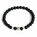 Bracelet Gémeaux en perles d'obsidienne avec charme en argent et dates gravées - Gémeaux