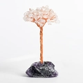 Pink crystal tree ornament with natural amethyst base and copper wire branches - Amethyst Base Clear Quartz Leaves
