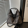 Bolso tote de leopardo de moda con cremalleras dobles y lazos decorativos para mujer - Caqui