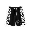 Kinder Sportshorts in Schwarz-Weiß mit Schachbrettmuster, CT-Druck und Kordelzug - 140 / Schwarz
