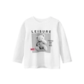White long-sleeve cotton T-shirt for kids featuring a cute teddy bear and typography - Off-White (HT3013) / 90cm